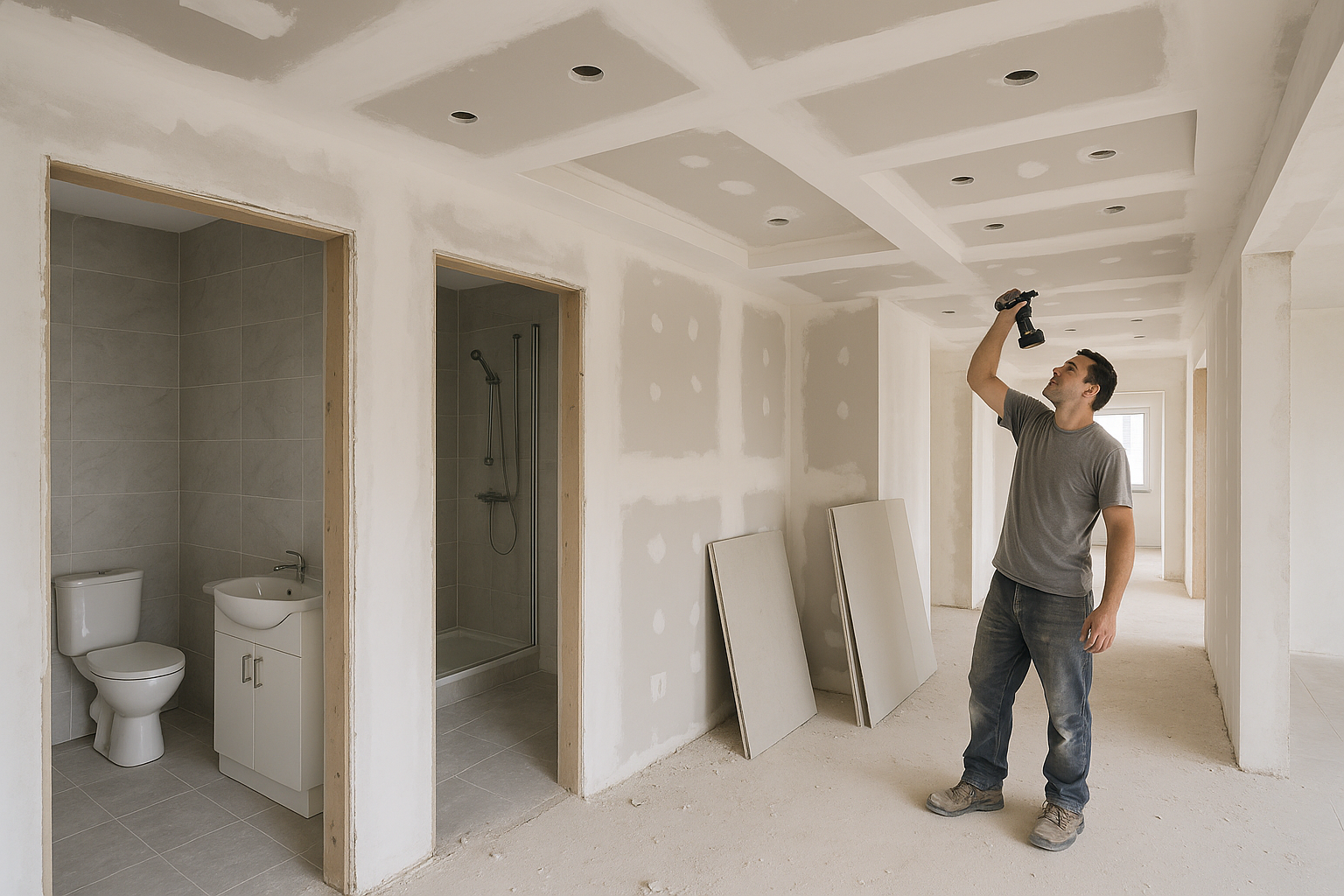 تشطيب شقة: ترميم حمامين وأعمال - مشروع تشطيب في المنطقة الشرقية لد…