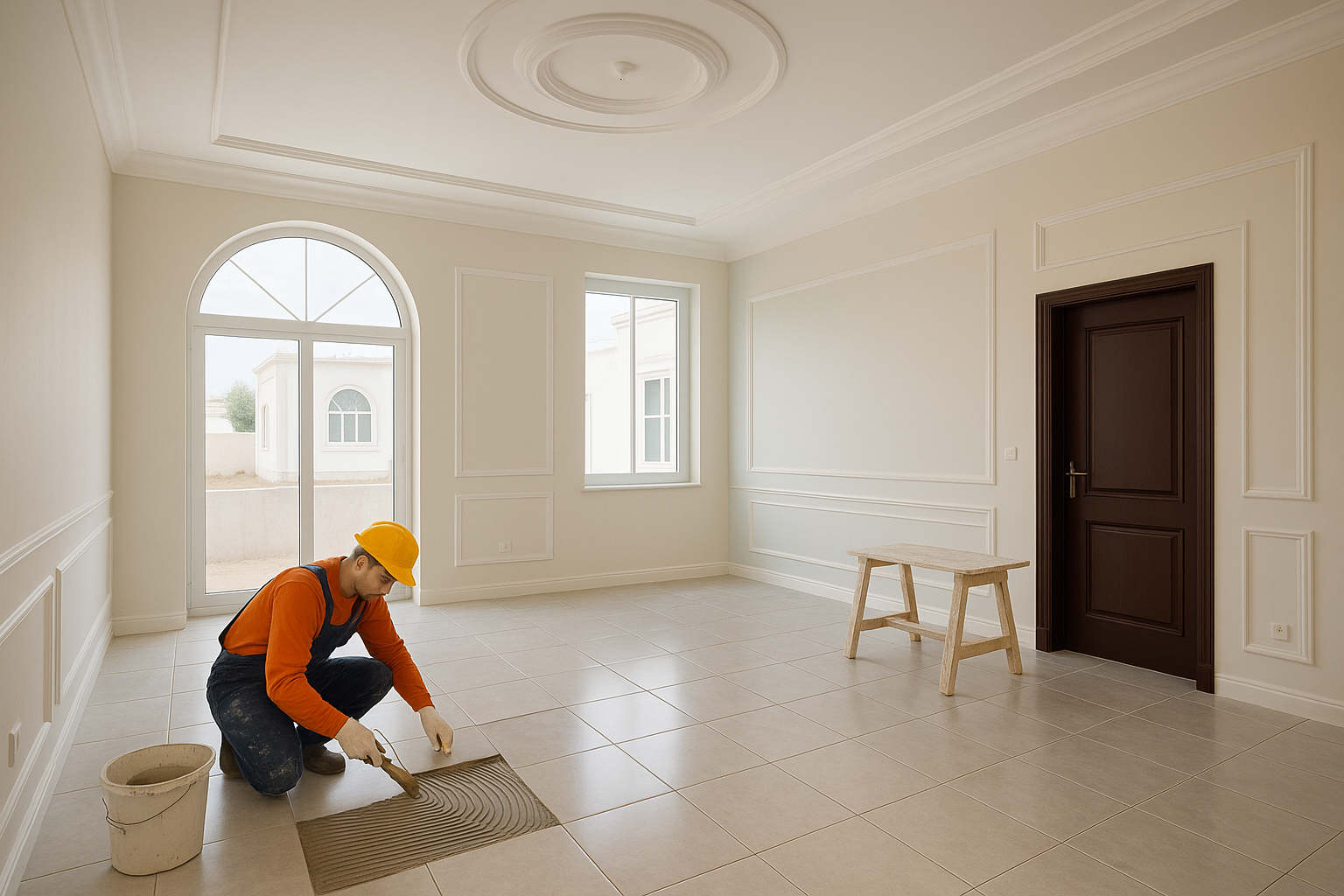 تشطيب فلة: إتمام أعمال البلاط - مشروع تشطيب في المنطقة الغربية لدى…