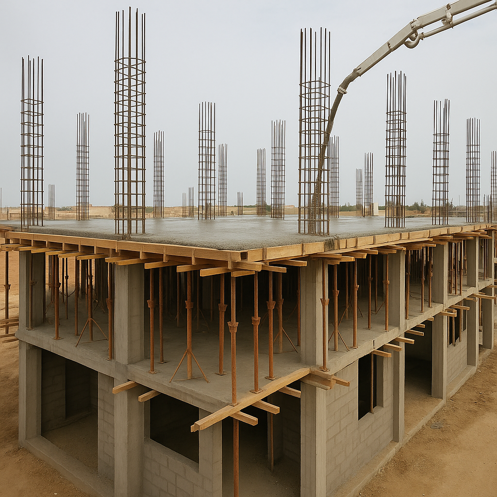 بناء جديد: بدء صب أعمدة - مشروع بناء جديد في المنطقة الغربية لدى بو…