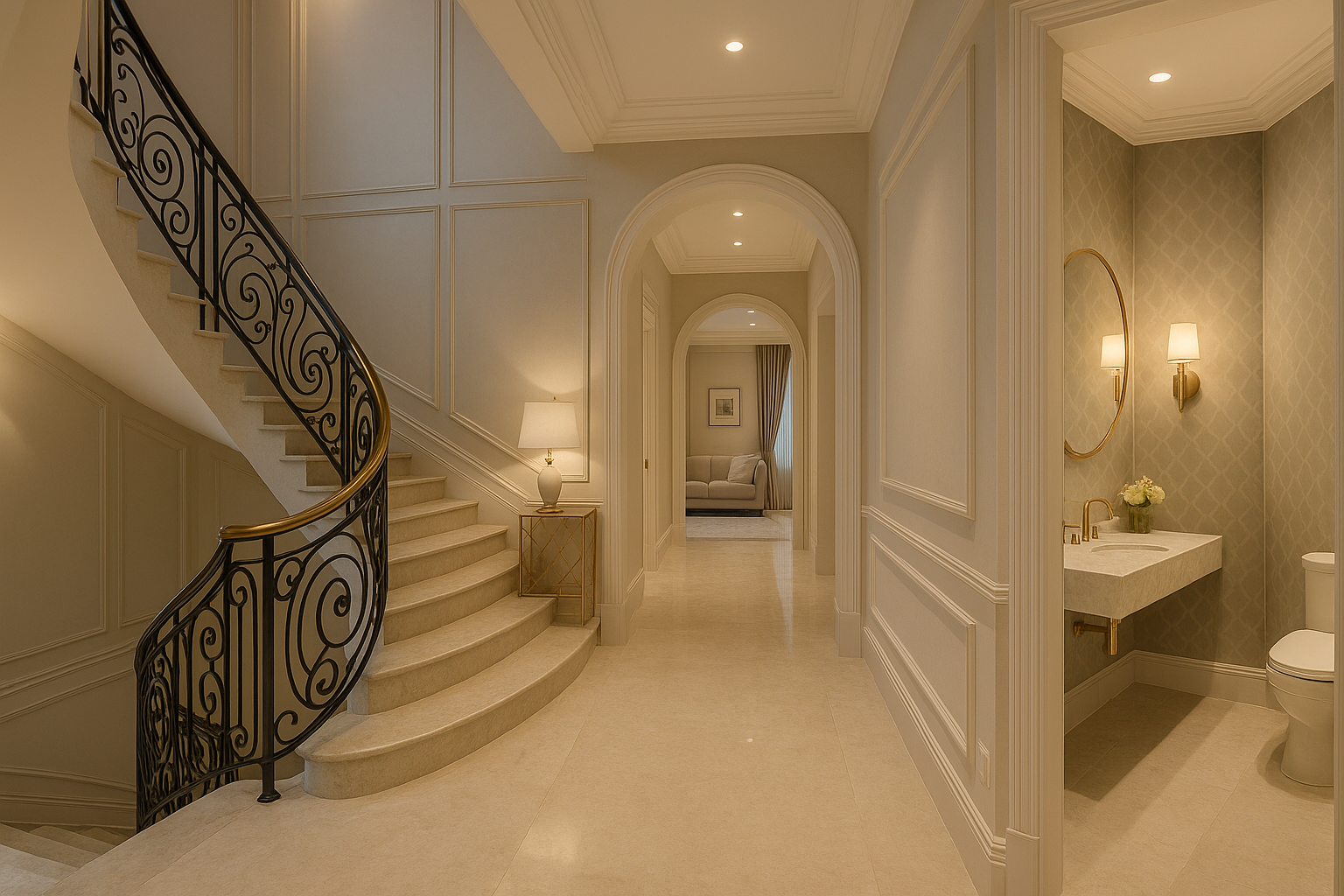 تعزيز تصميم الدرج والممرات والديكورات - مشروع تشطيب في المنطقة ال…