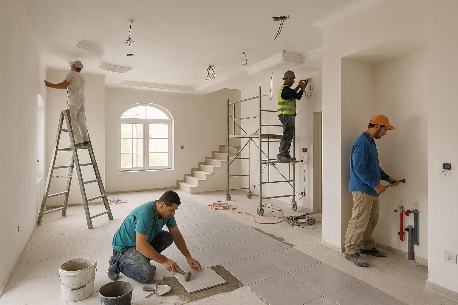 تشطيب فلّة: إكمال أعمال البلاط، - مشروع تشطيب في المنطقة الوسطى لد…